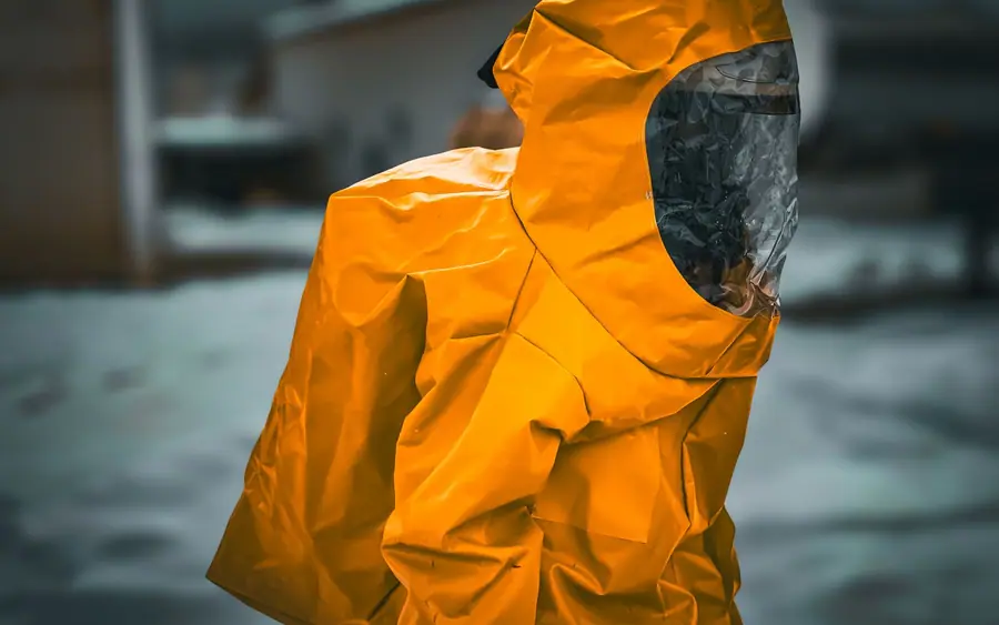 Travailleur en équipement de protection lors d’une décontamination